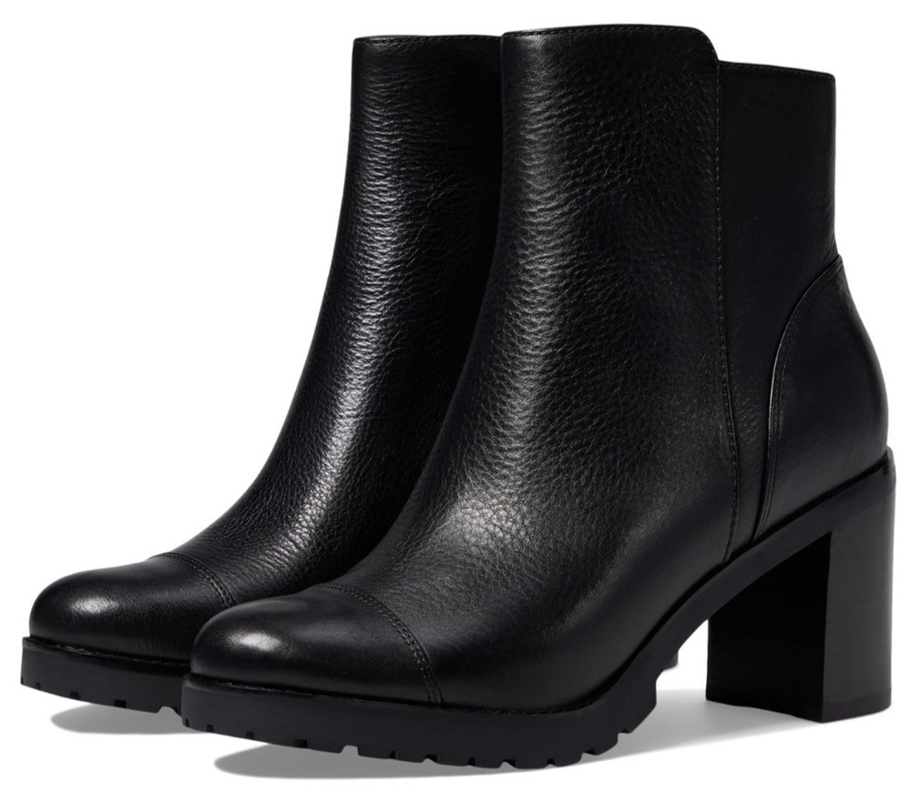 Cole Haan Women Foster Black Leather 80M Heeled Zip Ankle Boots Size 9 M